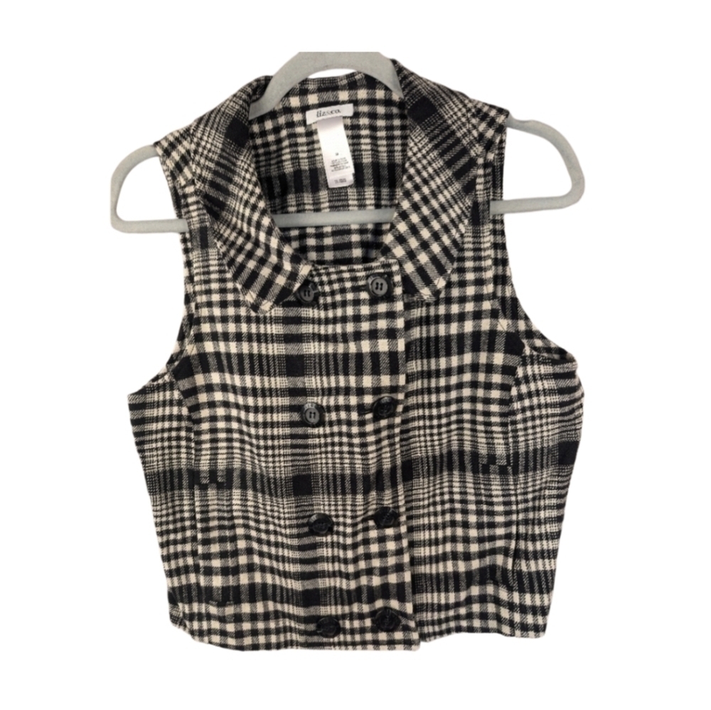 Liz & Co. Plaid Vest in Black and Cream